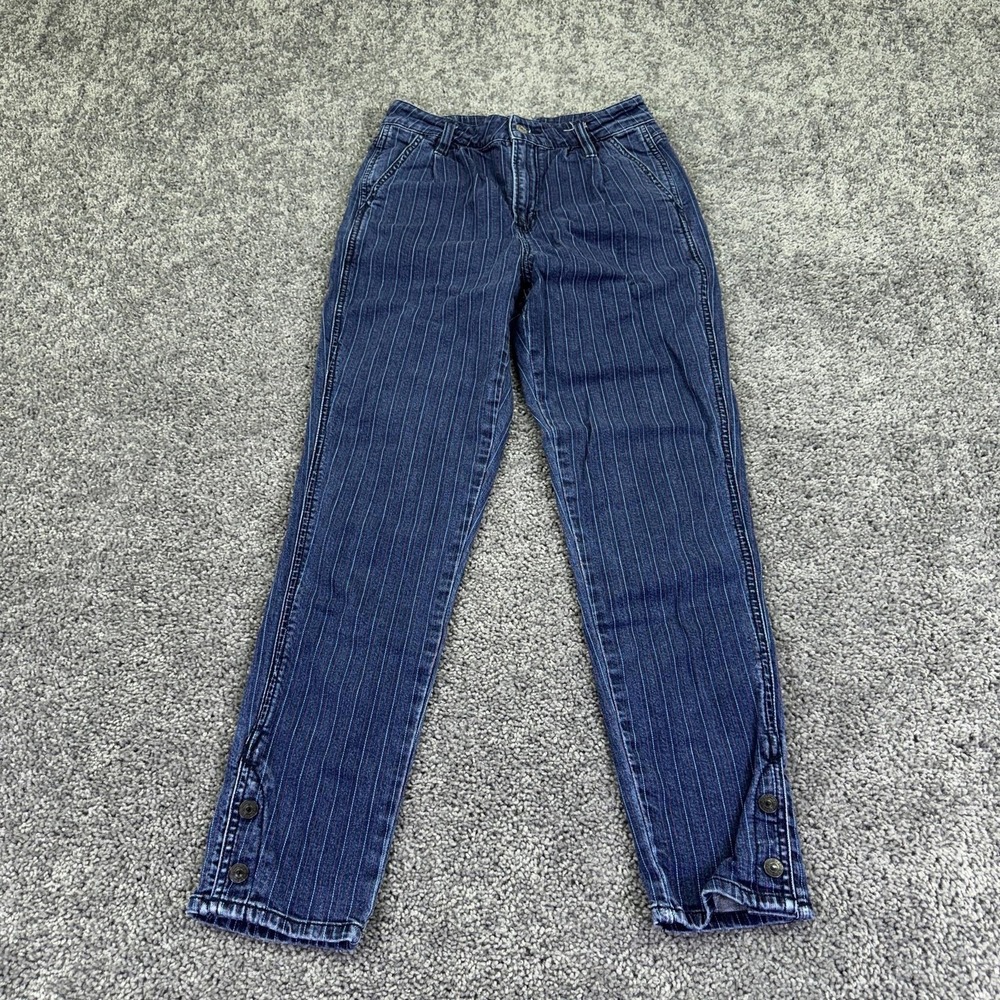 American Eagle Jeans Womens 2 Blue Mom High Rise Striped Stretch Denim Ankle